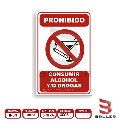 Señalética A4 - Prohibido consumir alcohol - BRAILLE adicional