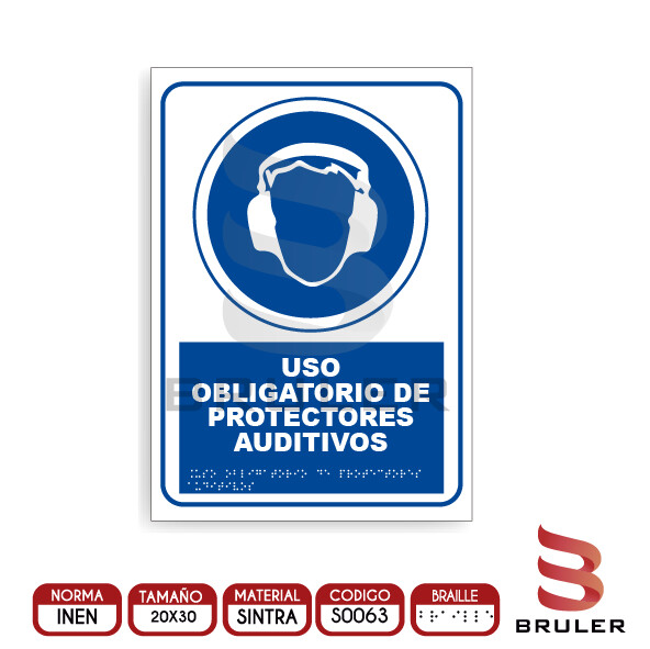 Señalética A4 - Uso obligatorio de protectores auditivos - BRAILLE adicional