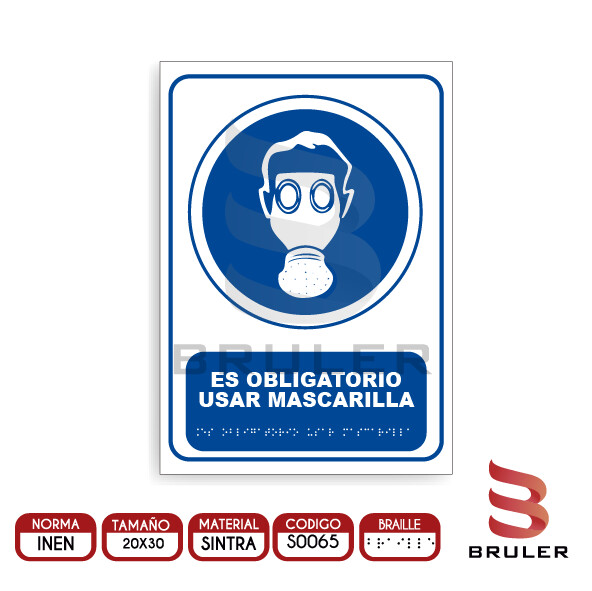 Señalética A4 - Obligatorio usar marcarilla - BRAILLE adicional