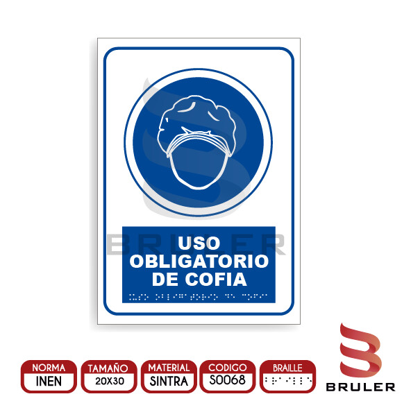 Señalética A4 - Uso obligatorio de cofia - BRAILLE adicional