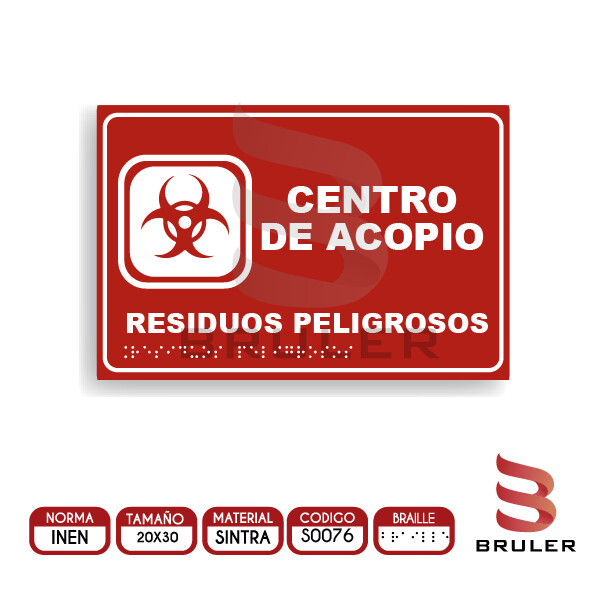 Señalética A4 - Residuos peligrosos - BRAILLE adicional