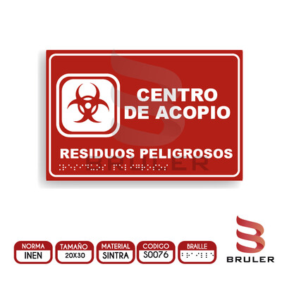Señalética A4 - Residuos peligrosos - BRAILLE adicional