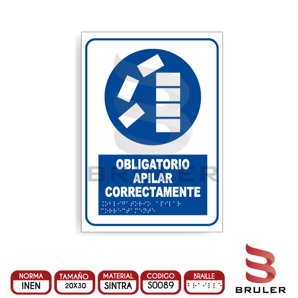 Señalética A4 - Obligatorio apilar correctamente - BRAILLE adicional