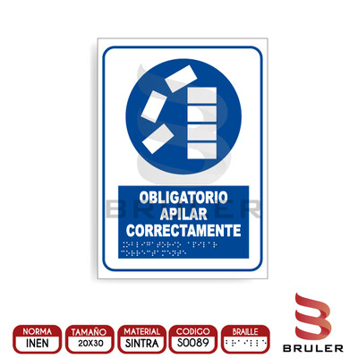 Señalética A4 - Obligatorio apilar correctamente - BRAILLE adicional