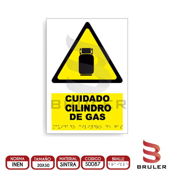 Señalética A4 - Cuidado cilindro de gas - BRAILLE adicional