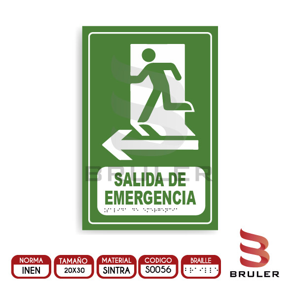 Señalética A4 - Salida de emergencia - BRAILLE adicional