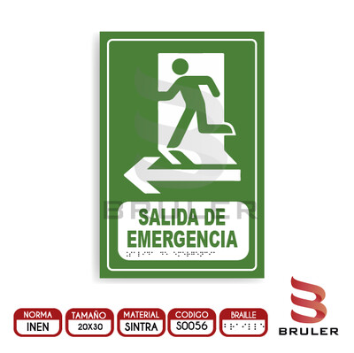 Señalética A4 - Salida de emergencia - BRAILLE adicional