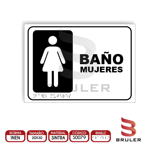 Señalética A4 - Baño mujeres - BRAILLE adicional