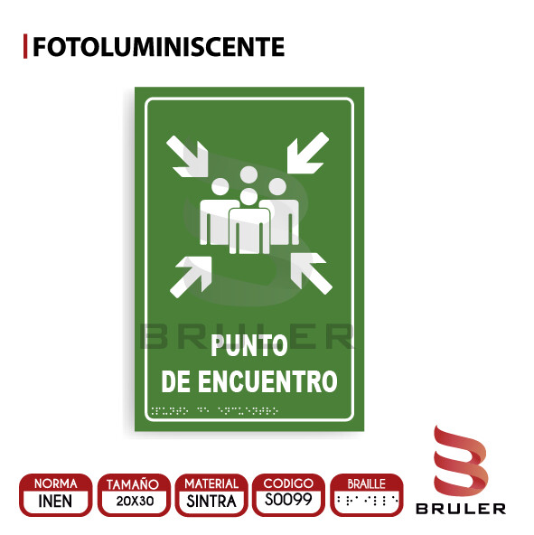 Señalética A4 Fotoluminiscente - Punto de Encuentro - BRAILLE adicional