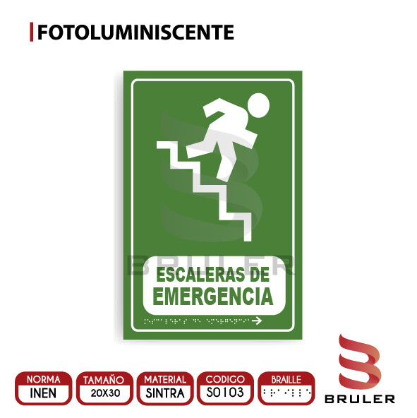 Señalética A4 Fotoluminiscente - Escaleras de Emergencia - BRAILLE adicional