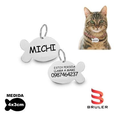 Placa de gato en acero inoxidable plata 4x3cm