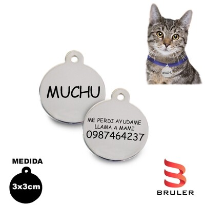 Placa de gato en acero inoxidable plata redonda 3cm