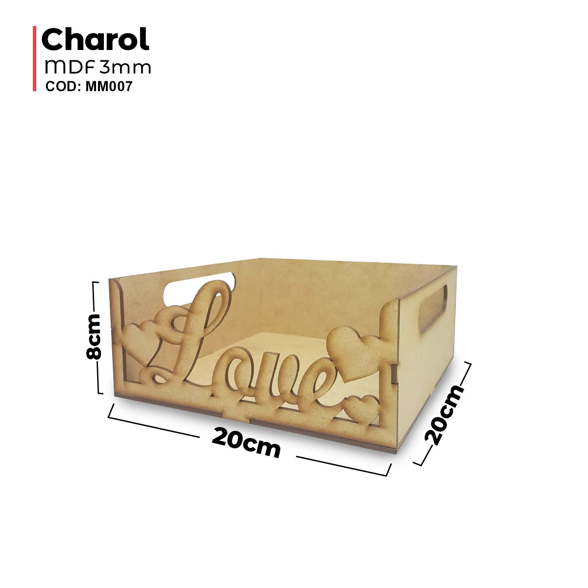 Caja charol Love mdf 3mm 20x20x8cm
