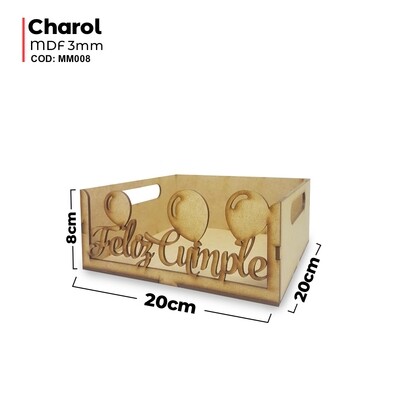 Caja charol Feliz Cumple mdf 3mm 20x20x8cm