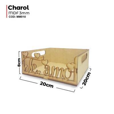 Caja charol Te amo mdf 3mm 20x20x8cm