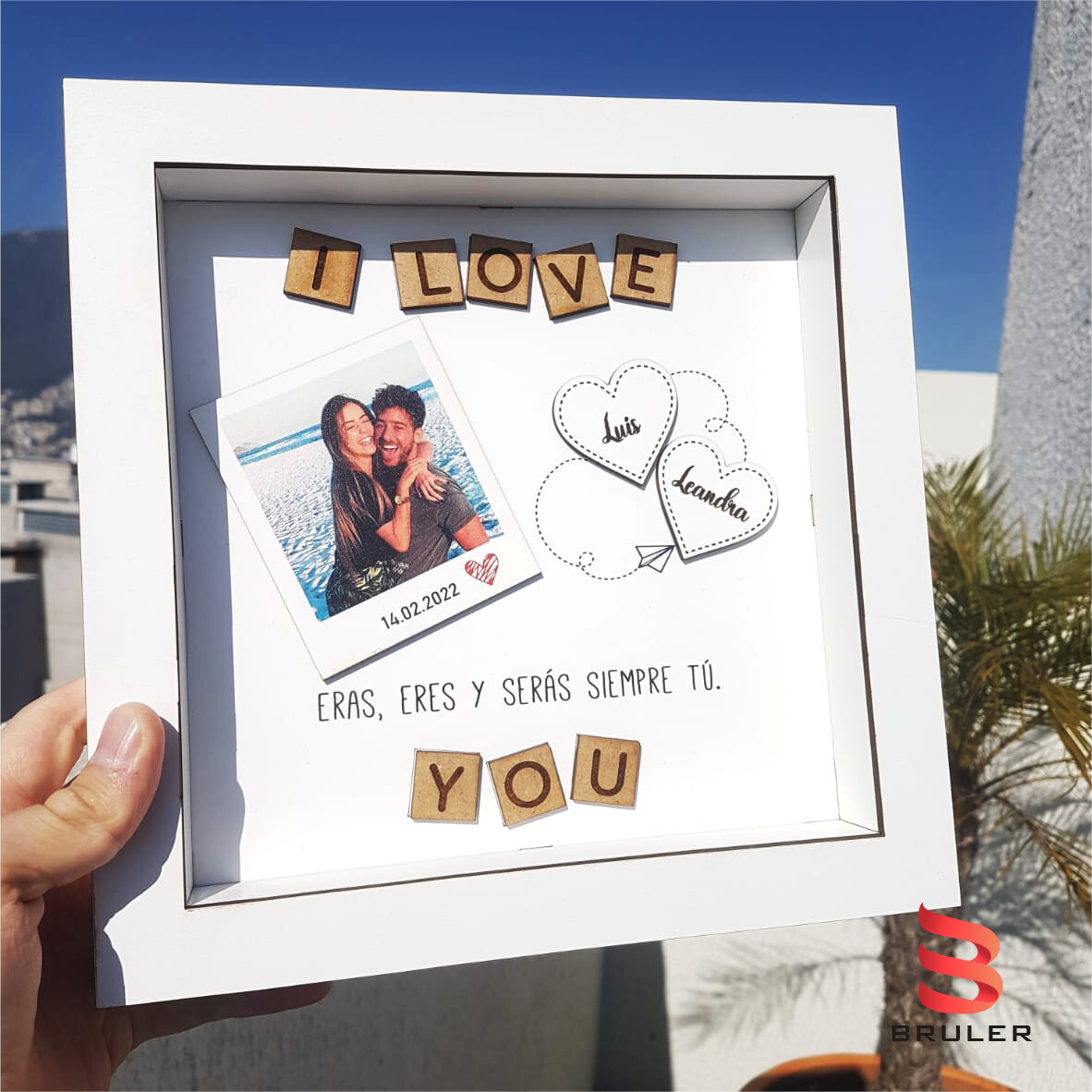 Marco en relieve I LOVE U personalizado