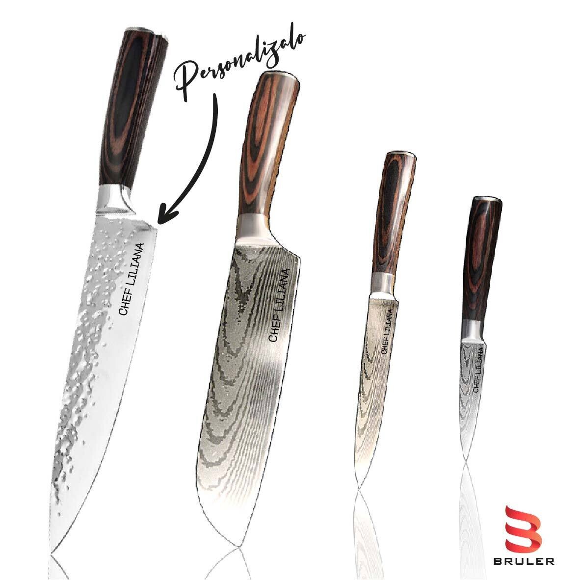 Set de cuchillos para chef acero damasco x4