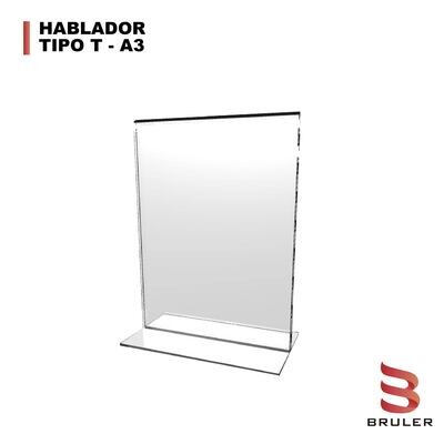 Display en acrílico 2mm tipo T tamaño A3