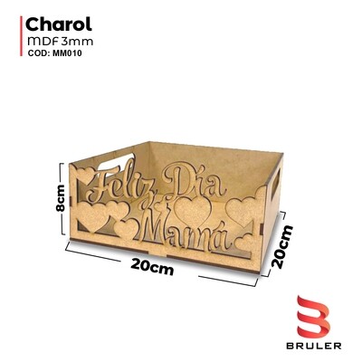 Caja charol feliz día mamá mdf 3mm 20x20x8cm