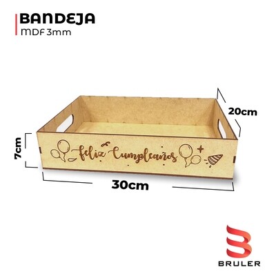 Caja bandeja feliz cumpleaños mdf 3mm 30x20x7cm