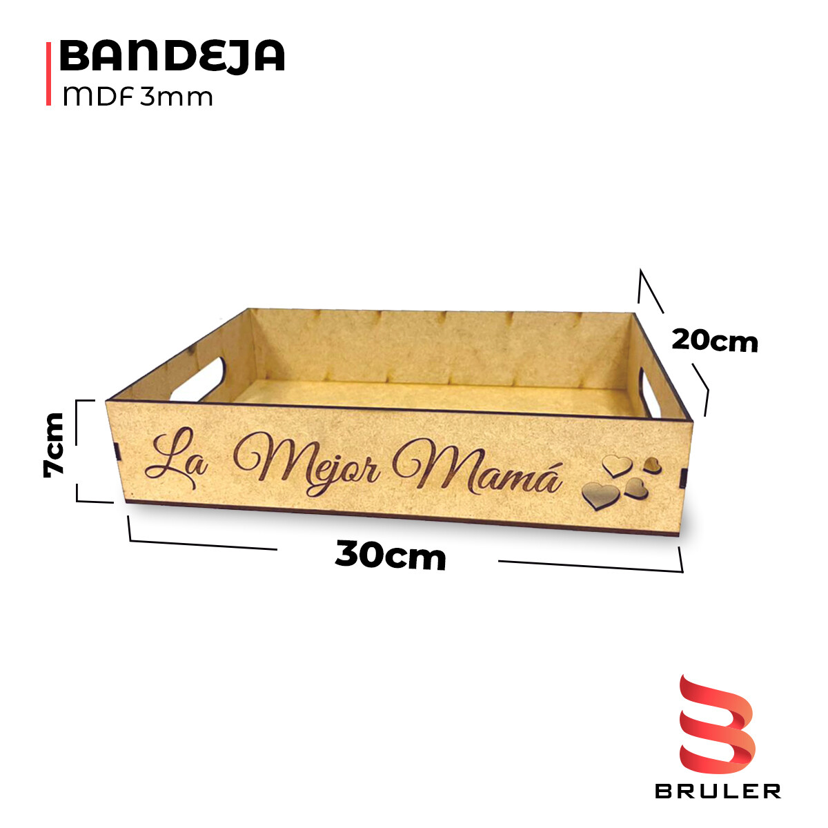 Caja bandeja mejor mamá mdf 3mm 30x20x7cm