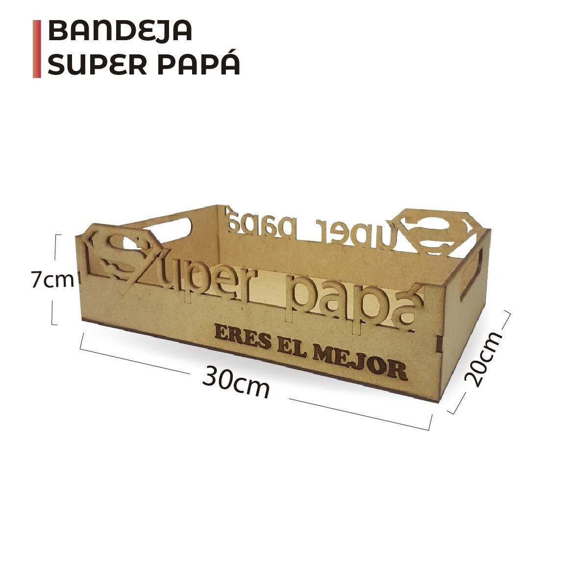 Caja bandeja súper papá mdf 3mm 30x20x7cm