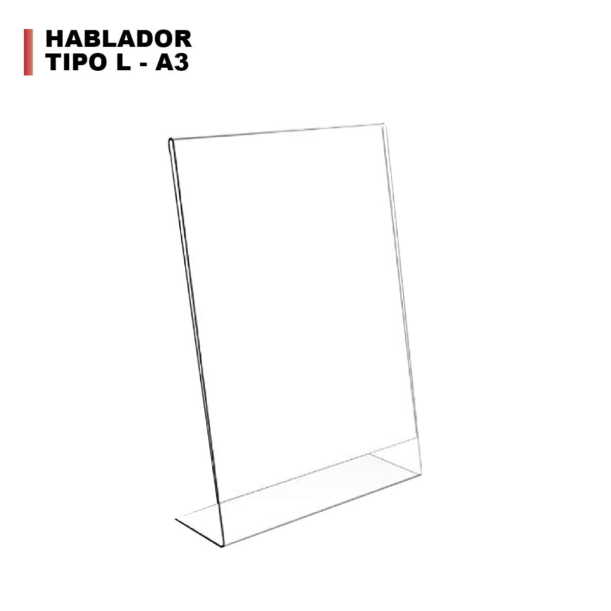 Display en acrílico 2mm tipo L tamaño A3