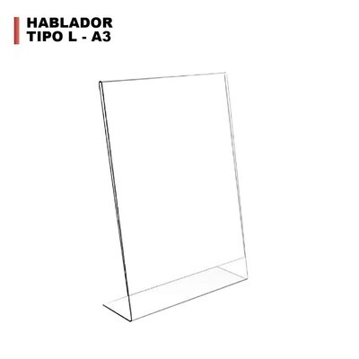 Display en acrílico 2mm tipo L tamaño A3