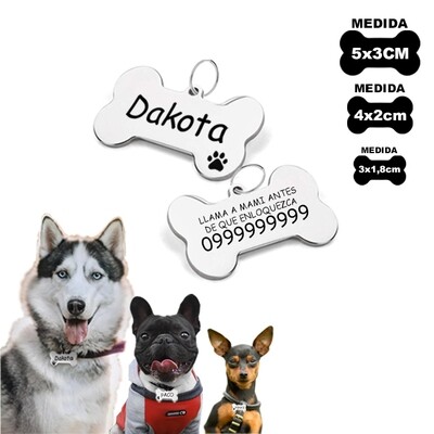 Placa de perro en acero inoxidable plata