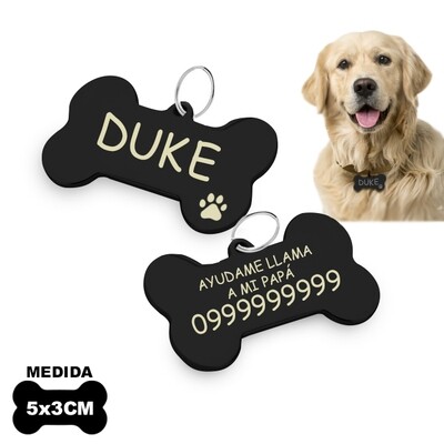 Placa de perro en acero inoxidable negro 5x3cm