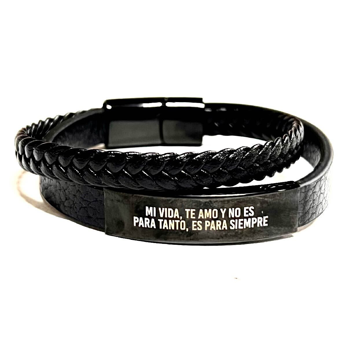Pulsera doble cuero y tejido personalizada 21cm