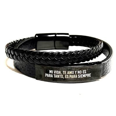 Pulsera doble cuero y tejido personalizada 21cm