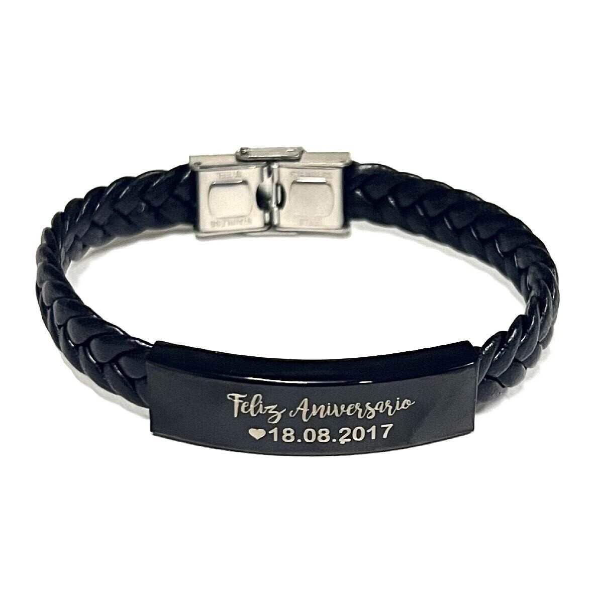 Pulsera en acero inoxidable manija cuero tejido