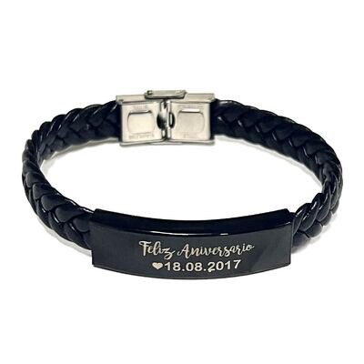 Pulsera en acero inoxidable manija cuero tejido