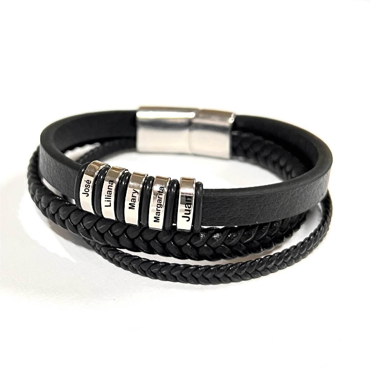 Pulsera 5 anillos 3 capas correa de cuero