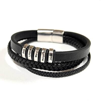 Pulsera 5 anillos 3 capas correa de cuero