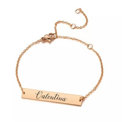 Pulsera personalizada cadena delgada dama rosa