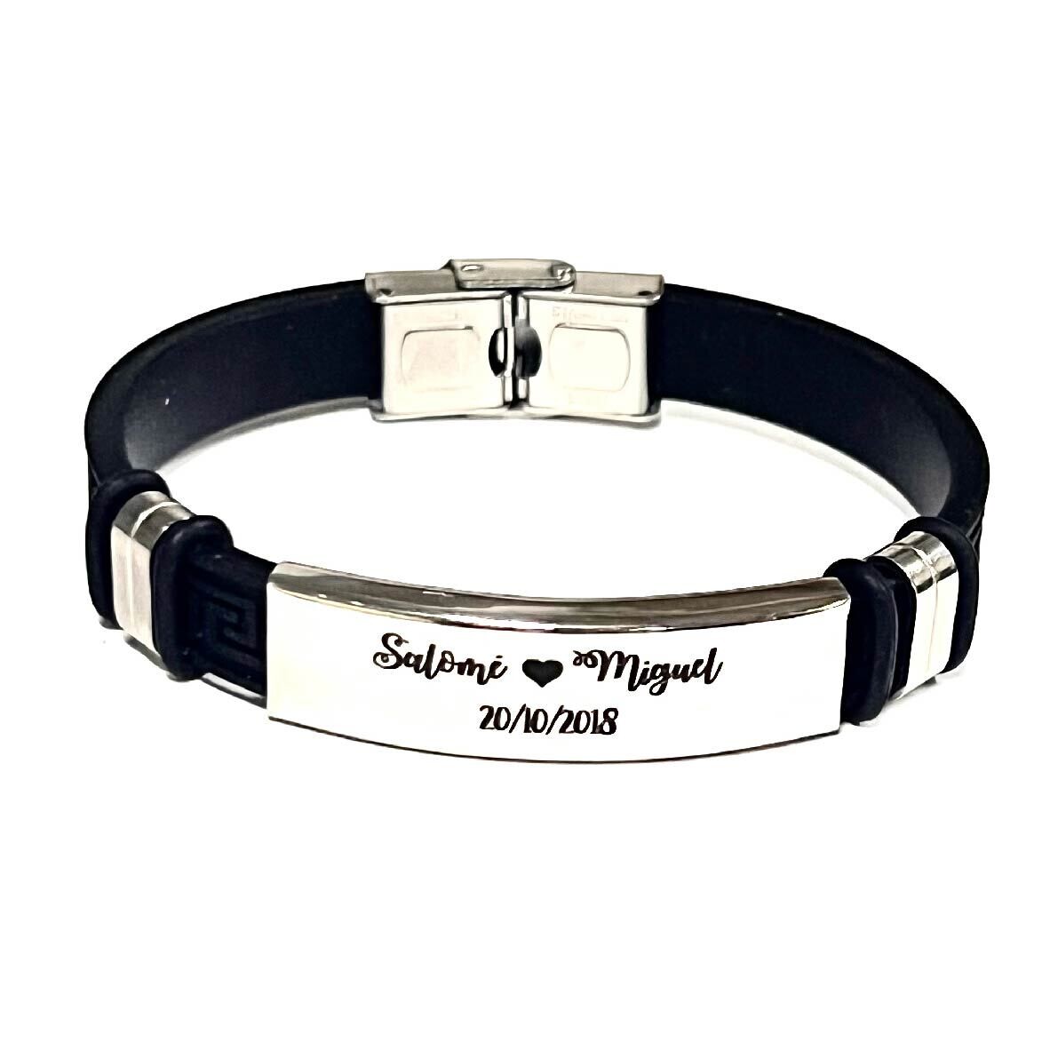 Pulsera en acero inoxidable plata manija neopreno