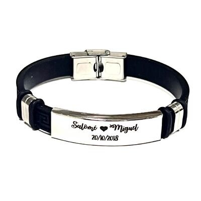 Pulsera en acero inoxidable plata manija neopreno