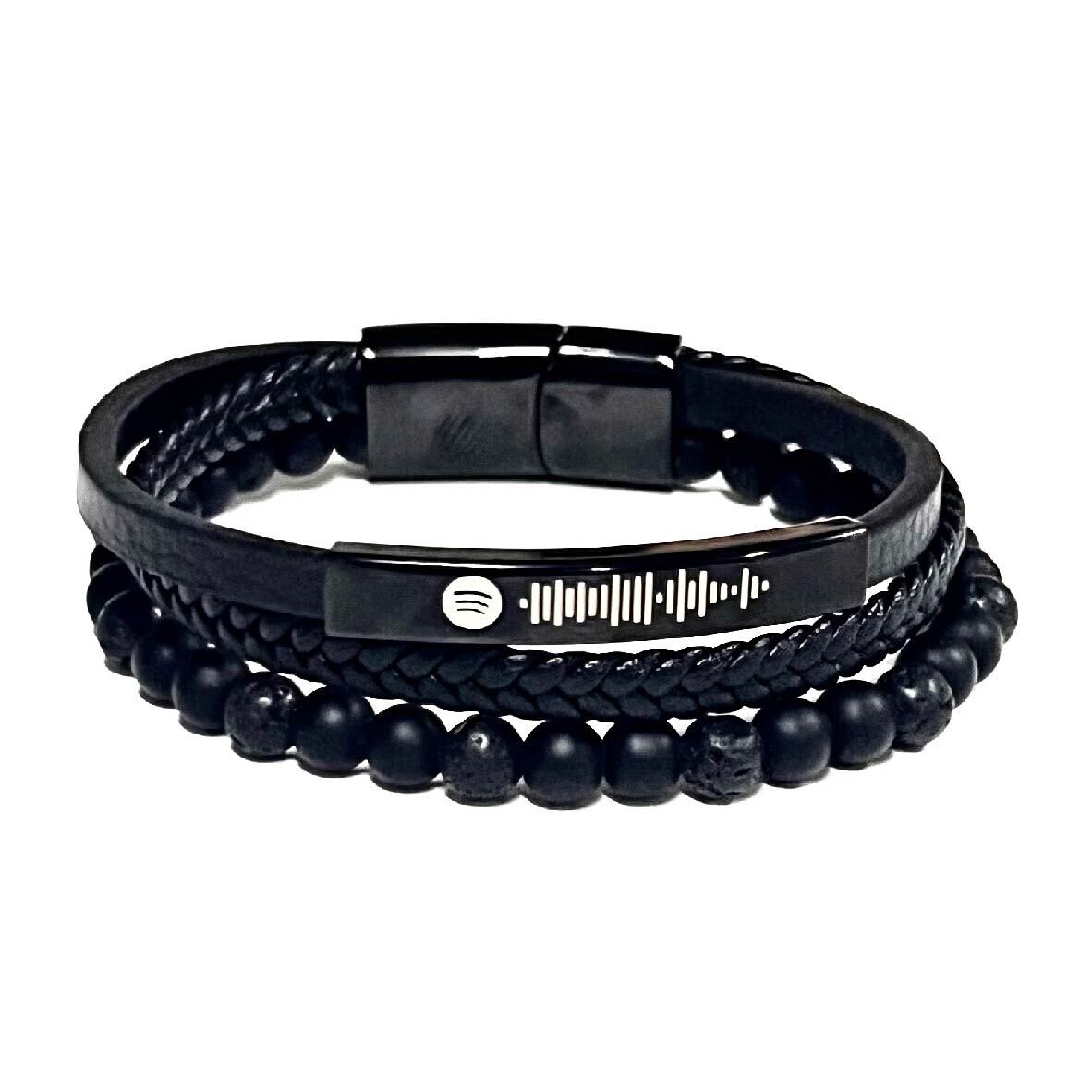 Pulsera Spotify roca volcánica y cuero