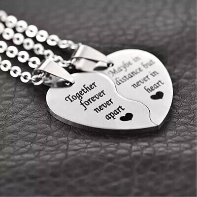 Collar corazón mitades en acero inoxidable