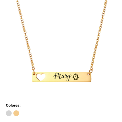 Collar horizontal corazón dorado en acero inoxidable 35x6mm personalizado