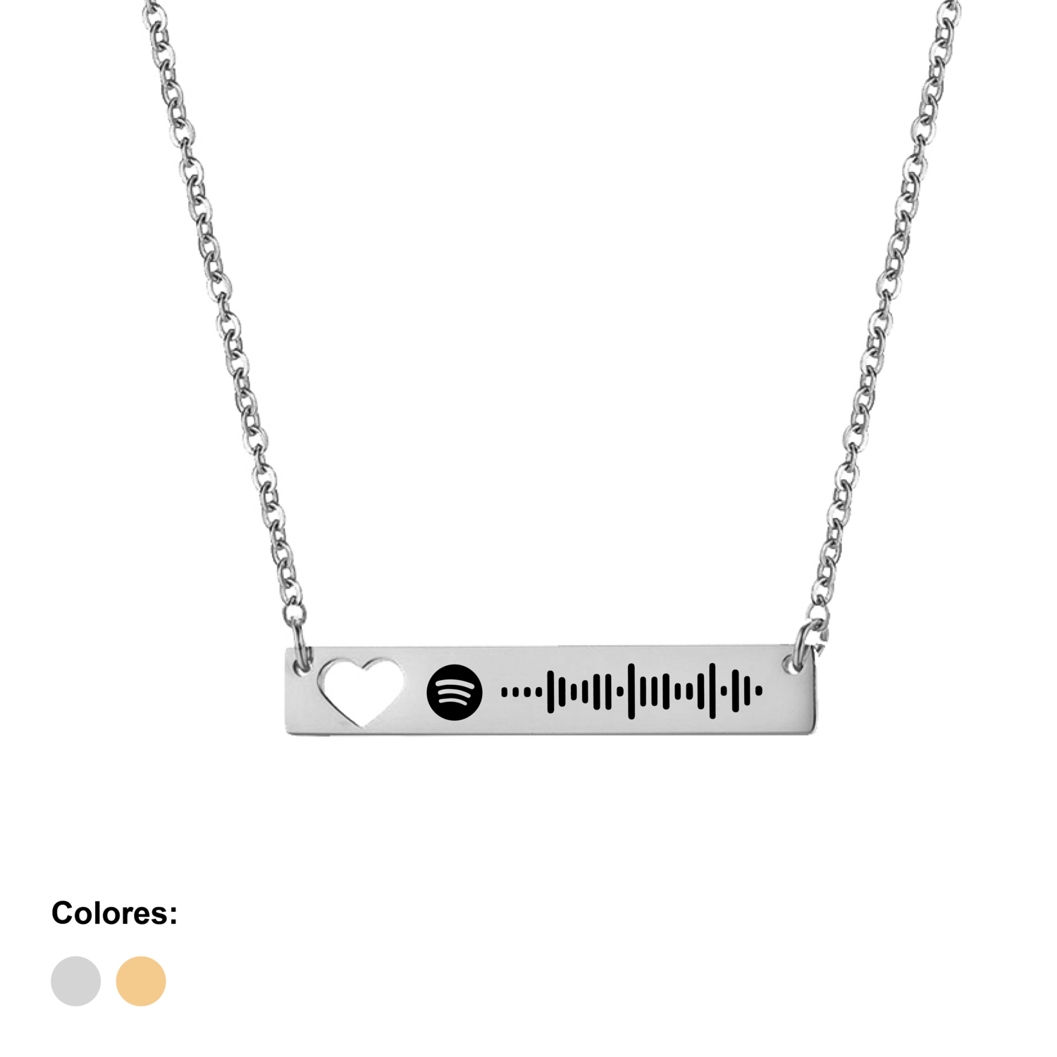 Collar spotify plateado horizonal acero inoxidable