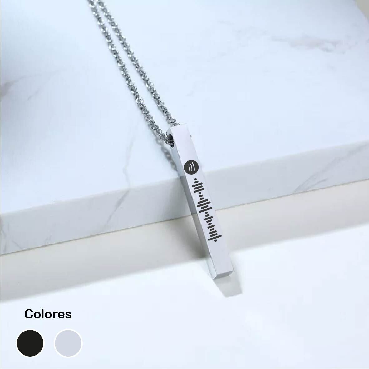 Collar vertical spotify plateado en acero inoxidable