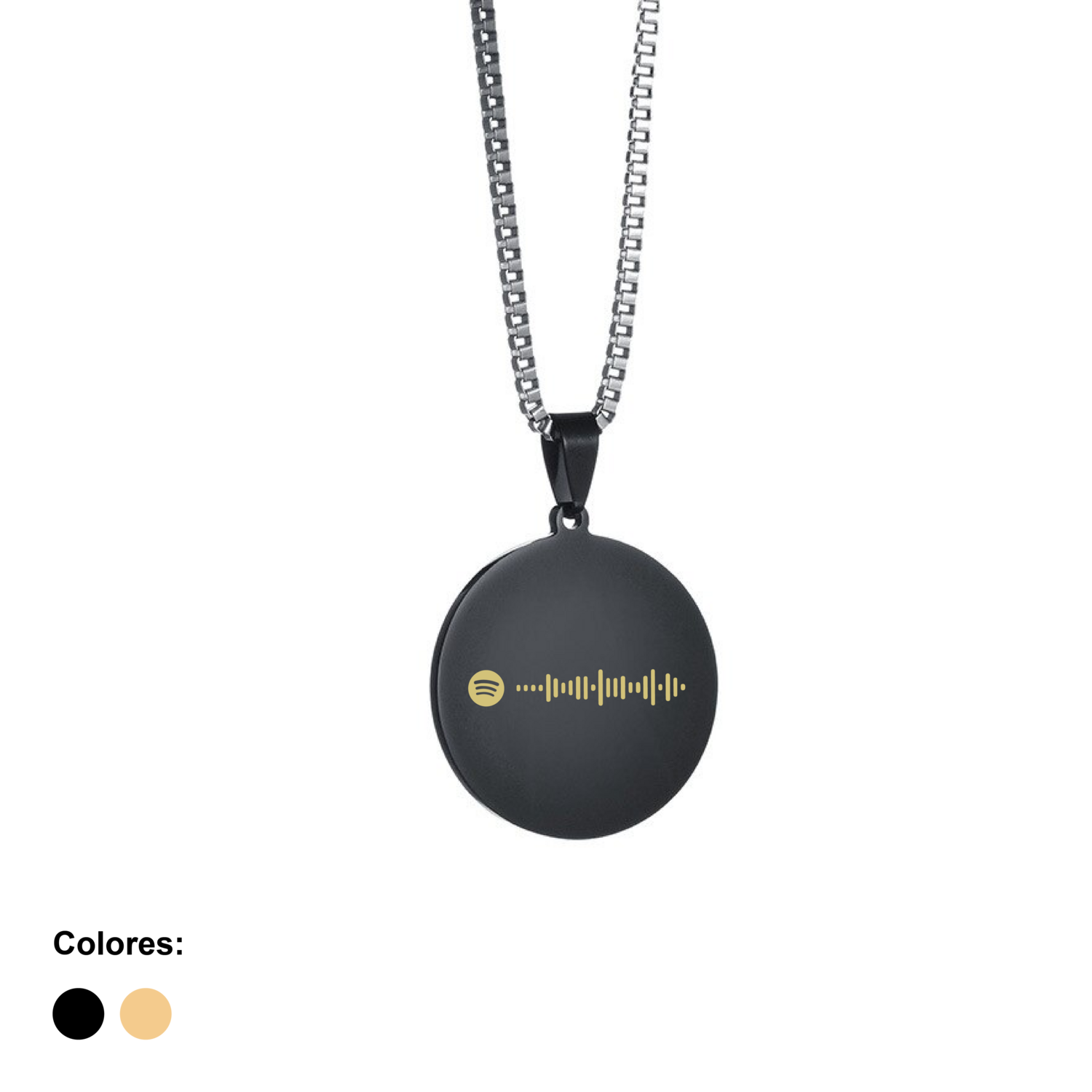 Collar spotify redondo 25mm negro acero inoxidable