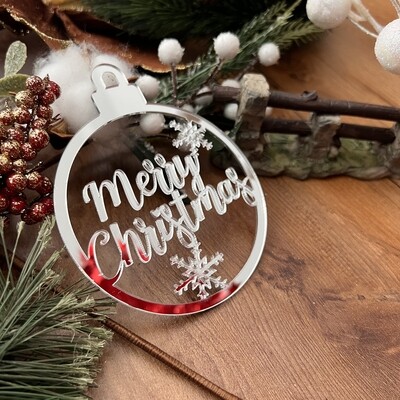 Bombillo Merry Christmas acrílico espejo plata 10cm
