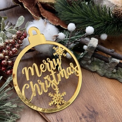 Bombillo Merry Christmas acrílico espejo dorado 10cm