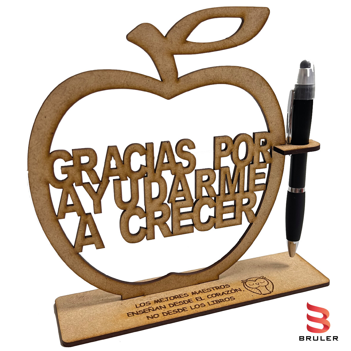 Frase en manzana mdf 3mm con esfero día del maestro