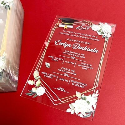 Tarjetas de invitación en acrílico graduación
