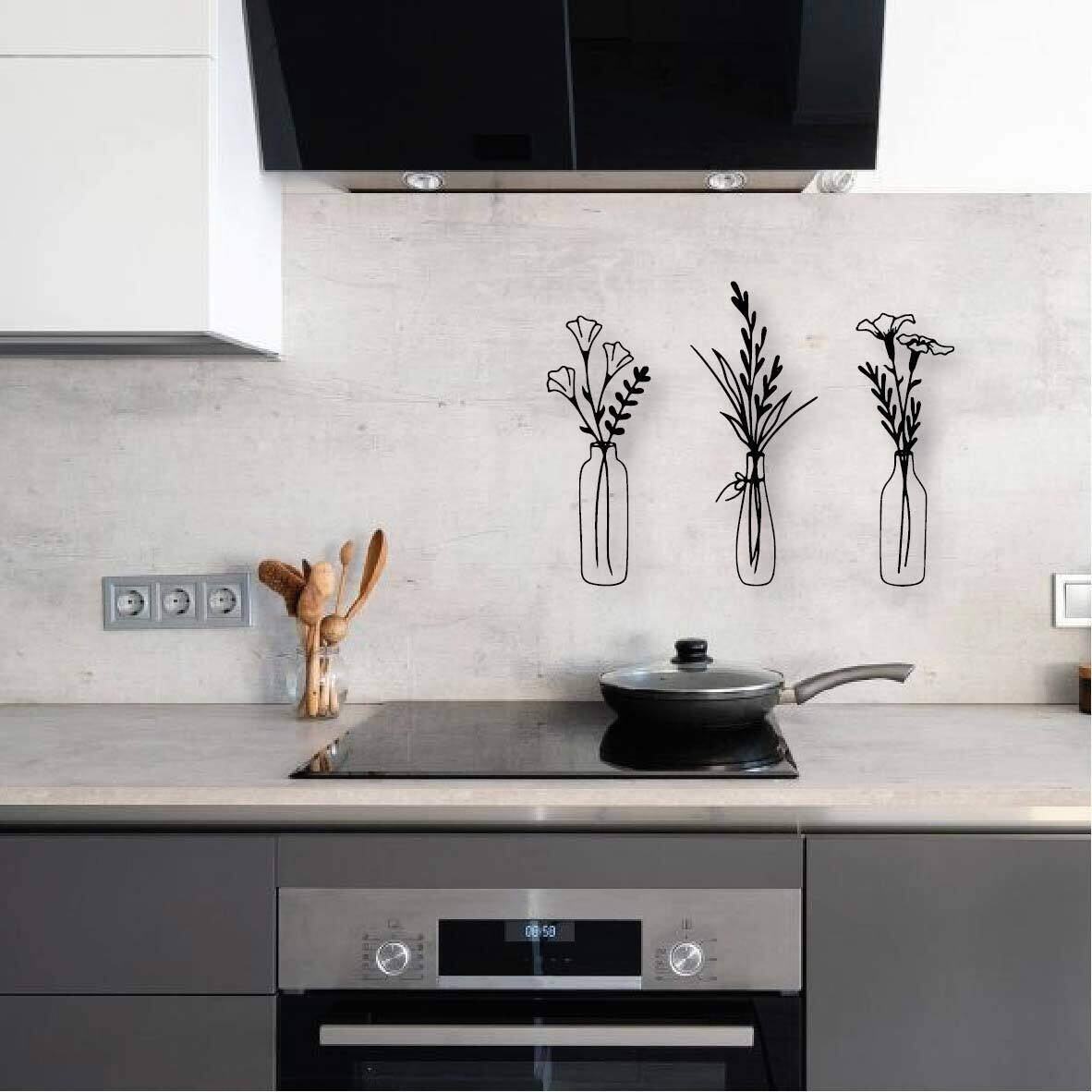 Cuadro decorativo jarros con flores en metal 80x60cm